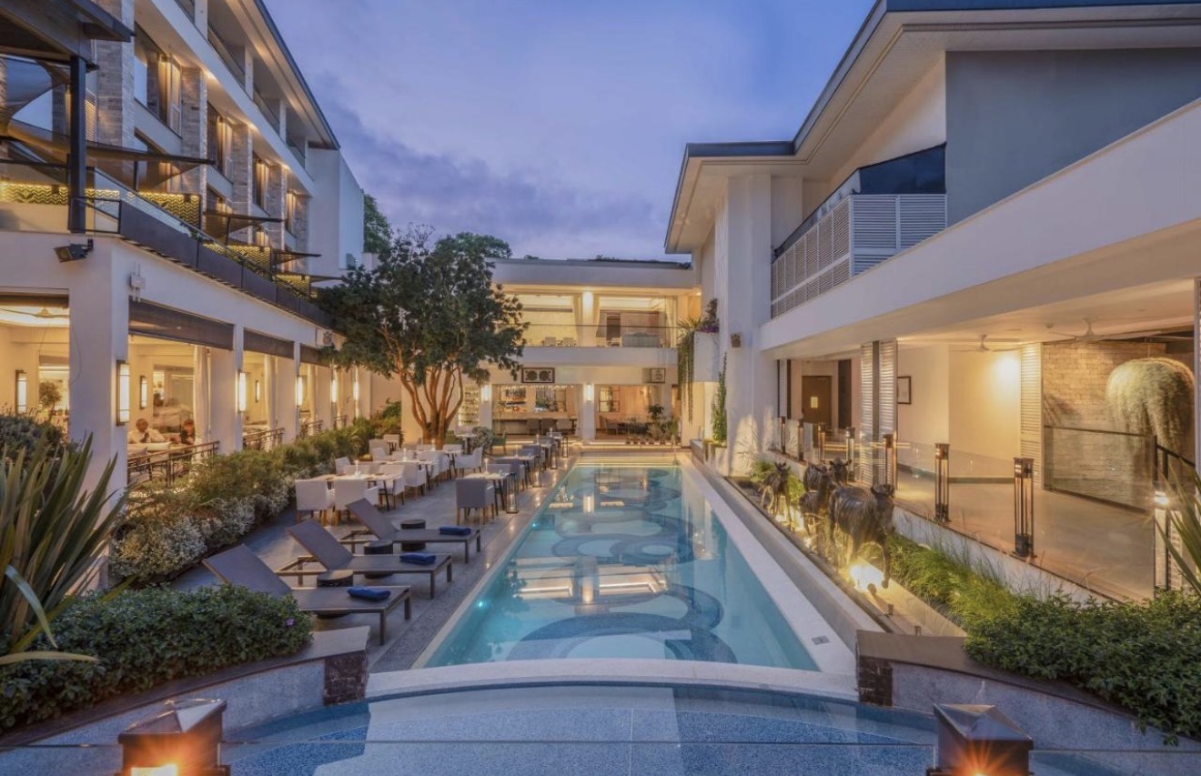 Courtyard pool at dusk, Kwetu Nairobi